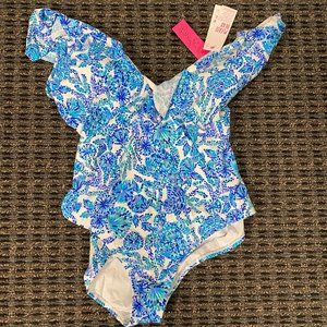 Lilly Pulitzer Vivek One Piece Swimsuit Turquoise Oasis 010210 Size 16